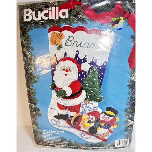 VTG Bucilla Santa and Snow Babies Felt Applique Stocking Kit 83116 NEW Christmas - Picture 1 of 5